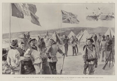 The Eastern Crisis, scene på bastionen til maktenes jordarbeidsfort i utkanten av Canea, med deres respektive flagg vaiende av William Heysham Overend