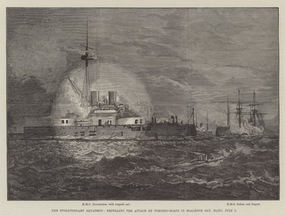 The Evolutionary Squadron, avstøter angrepet av torpedobåter i Blacksod Bay, Mayo, 7. juli av William Heysham Overend