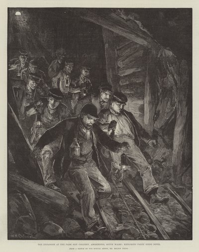 Eksplosjonen ved Park Slip Colliery, Aberkenfig, Sør-Wales, Exploring Party går ned av William Heysham Overend