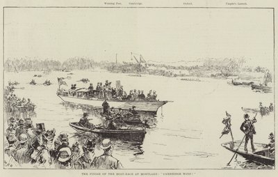Avslutningen av båtkappløpet på Mortlake, Cambridge vinner! av William Heysham Overend