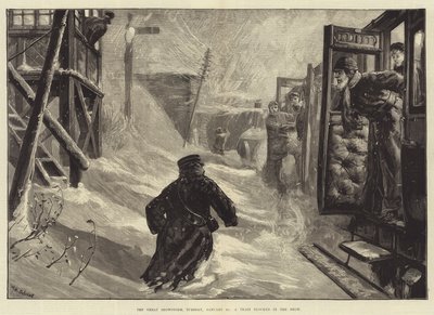 Den store snøstormen, tirsdag 18. januar, et tog blokkert i snøen av William Heysham Overend