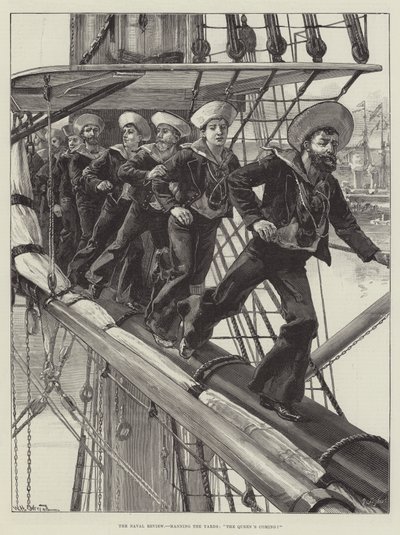 Naval Review, som bemanner verftene, Dronningen kommer! av William Heysham Overend