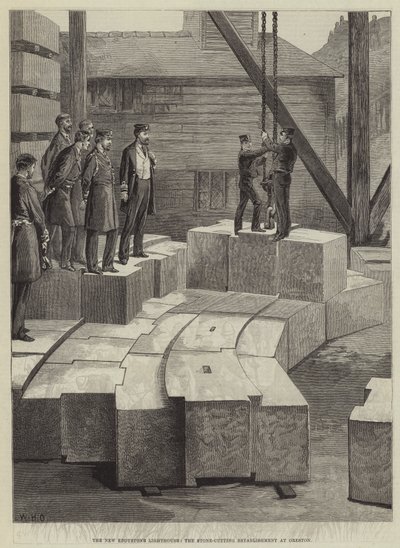 The New Eddystone Lighthouse, Stone-Cutting Establishment at Oreston av William Heysham Overend