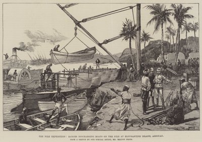 Nile-ekspedisjonen, lektere som losser båter på Nilen ved Elephantine Island, Assouan av William Heysham Overend