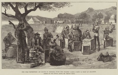 Nilekspedisjonen, på vei til Dongola med vaktenes kamelkorps, et stopp ved Akasheh av William Heysham Overend