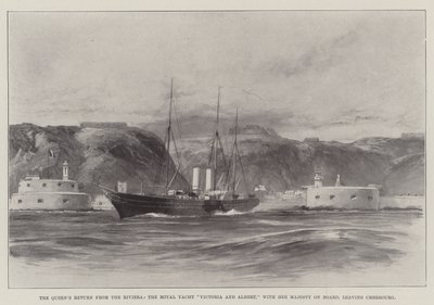 Dronningens retur fra rivieraen, Royal Yacht Victoria og Albert, med Hennes Majestet om bord, forlater Cherbourg av William Heysham Overend
