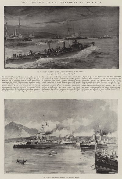 Den tyrkiske krisen, krigsskip ved Salonica av William Heysham Overend