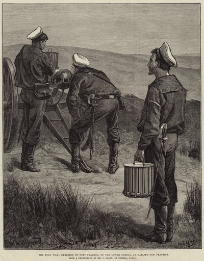 Zulu-krigen, Garnison of Fort Pearson, på Nedre Tugela, ved Gatling Gun Practice av William Heysham Overend
