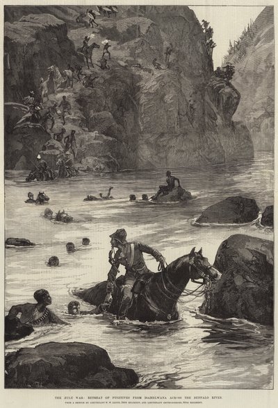 Zulu-krigen, Retreat of Fugitives fra Isanhlwana over Buffalo River av William Heysham Overend