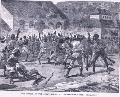 Angrepet på cout house, St Thomas i øst, Jamaica av William Heysham Overend