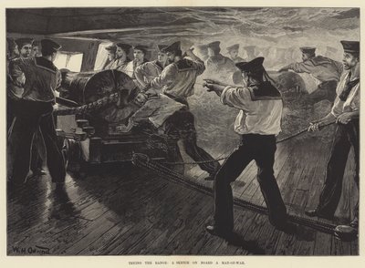 Prøving av banen, en skisse om bord på en krigsmann av William Heysham Overend