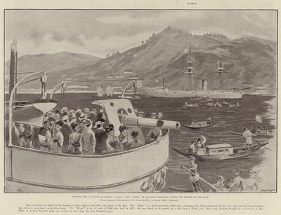 Besøker de japanske krigsskipene Akagi og Hiyei i Nagasaki havn, etter slaget ved Yalu av William Heysham Overend