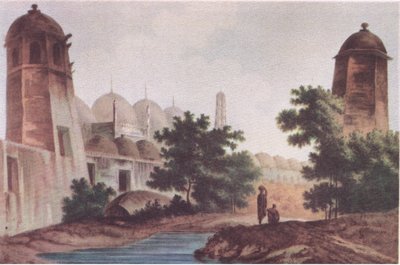 En utsikt over Kutra-moskeen bygget av Mir Jaffier i Murshidabad (Select Views in India 1786), fra British Adventure utgitt av Collins, 1947 av William Hodge