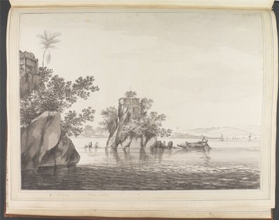 Utsikt over en isolert klippe i Ganges ved Jangerah [Jahangira] av William Hodges