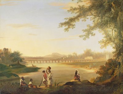 Marmalong-broen, med en sepoy og innfødte i forgrunnen, ca. 1783 av William Hodges