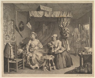 En prostituerte kvinnes karriere, plate 3 av William Hogarth