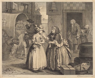 En prostituerts liv: plansje 1 av William Hogarth