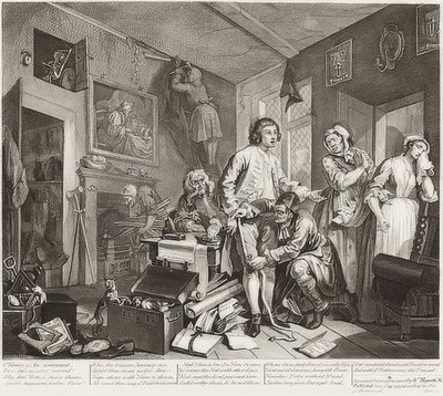 A Rake?S Progress, Plate 1: The Rake som tar besittelse av hans eiendom / Der Weg eines Liederlichen, Blatt 1: Die Erbschaft. 1735 av William Hogarth