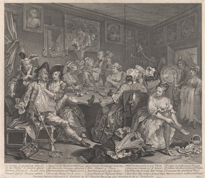 En libertiners liv, plate 3: Han fråtser av William Hogarth