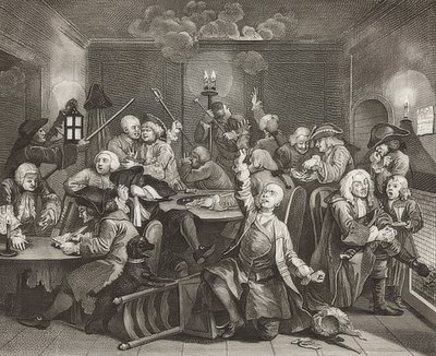 A Rake?S Progress, Plate 6: The Rake at a Gaming House, Sheet 6: Tom Rakewell i en gamblinghi. 1735 av William Hogarth