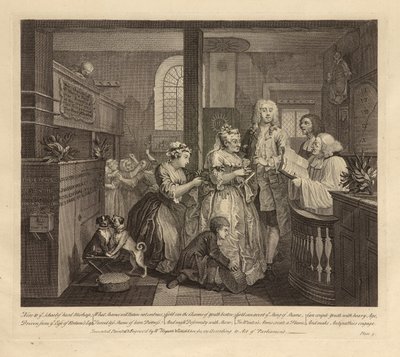 A Rake's Progress, Plate V, juni 1735 (gravering og etsing på lagt papir, tilstand i) av William Hogarth
