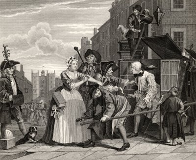 Arrested for Debt, plate V fra 'A Rake's Progress', fra 'The Works of William Hogarth', utgitt 1833 av William Hogarth