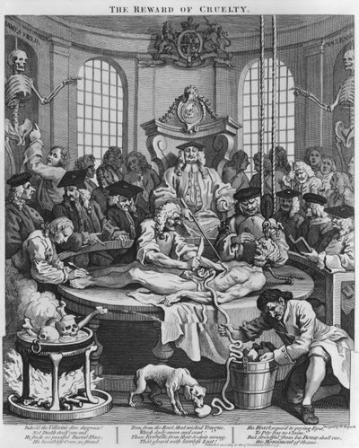 Obduksjon eller grusomhetens belønning, fra The Four Stages of Cruelty, 1751 av William Hogarth