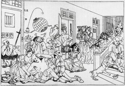 Bedlam mental institusjon, gravering fra serierakes fremgang, av William Hogarth (1697-1764) av William Hogarth
