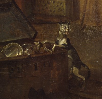 Katt med bryst, detalj fra A Rakes Progress I: The Rake Taking Possession of his Estate, 1733 olje på lerret detalj av 72326 av William Hogarth