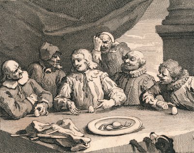 Christopher Columbus knekker egget, 1753. av William Hogarth