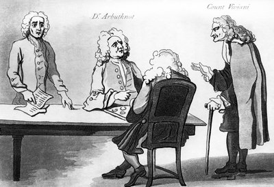 Dr Arbuthnot og grev Viviani i Buttons kaffehus av William Hogarth