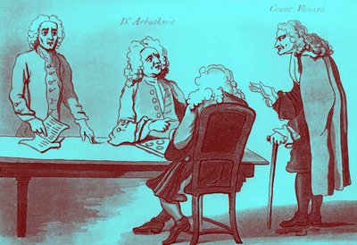 Dr Arbuthnot og grev Viviani i Buttons kaffehus av William Hogarth
