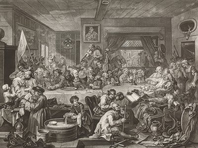Fire utskrifter av et valg / De generelle valgene. Ark 1: En valgunderholdning. 1755 av William Hogarth