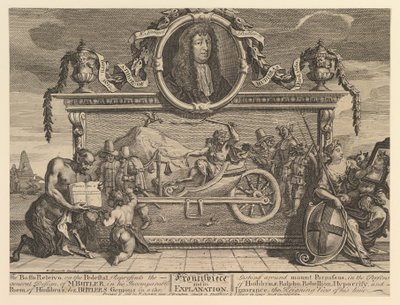 Frontispice og dens forklaring: Tolv store illustrasjoner for Samuel Butler..., februar 1725-26. av William Hogarth