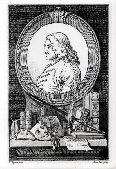 Henry Fielding (1707-54) i en alder av førtiåtte, gravert av James Basire av William Hogarth