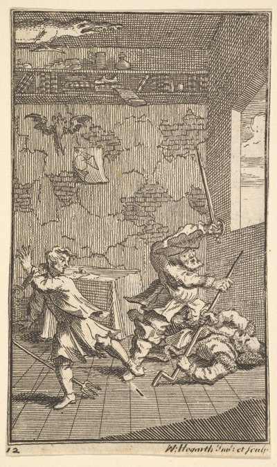 Hudibras slår Sidrophel og Whachum Sytten små illustrasjoner for Samuel Butler..., 1721-26. av William Hogarth