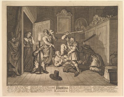Hudibras katekiserte tolv store illustrasjoner for Samuel Butlers Hudibras, plate 9, 1725-68. av William Hogarth