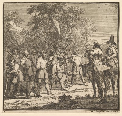 Hudibras første eventyr sytten små illustrasjoner for Samuel Butlers Hudibras, n..., 1721-26. av William Hogarth