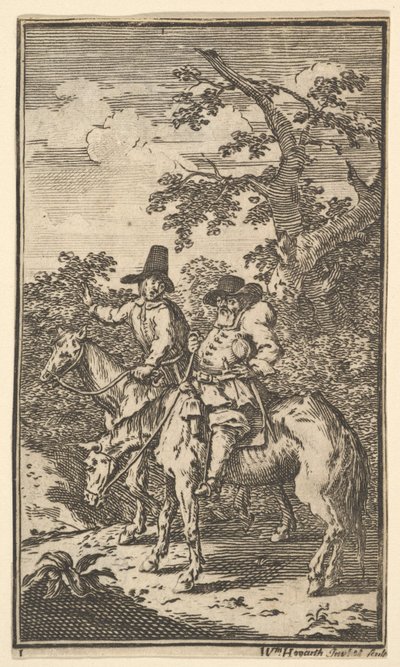 Hudibras Sallying Forth Sytten små illustrasjoner for Samuel Butlers Hudibras, nr..., 1721-26. av William Hogarth