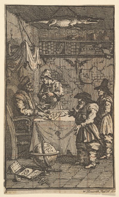 Hudibras besøker Sidrophel Sytten små illustrasjoner for Samuel Butlers Hudibras..., 1721-26. av William Hogarth