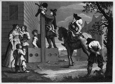Hudibras og Ralpho fører fangen Crowdero til aksjene av William Hogarth