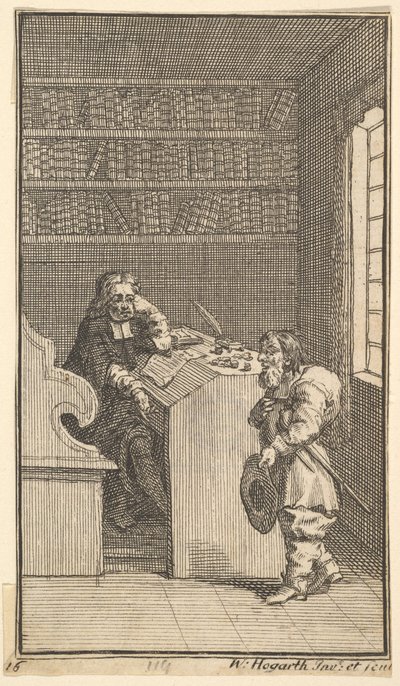 Hudibras og advokaten Sytten små illustrasjoner for Samuel Butlers Hudibras, nr..., 1721-26. av William Hogarth