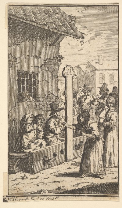 Hudibras in Tribulation Sytten små illustrasjoner for Samuel Butlers Hudibras, nr..., 1721-26. av William Hogarth