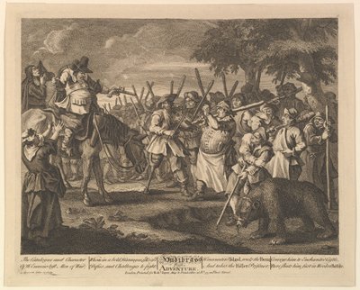 Hudibrass First Adventure Tolv store illustrasjoner for Samuel Butlers Hudibras, Pl..., 1725-68. av William Hogarth