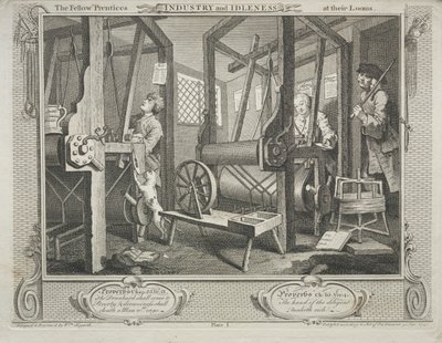 Industri og lediggang: The Fellow Prentices at their Looms, 1747. av William Hogarth