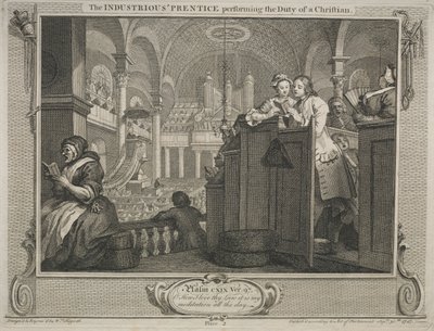 Industri og lediggang: Den flittige Prentice som utfører plikten til en kristen, 1747. av William Hogarth