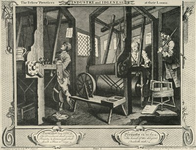 Interiør i et veververksted, 1747, 1925. av William Hogarth