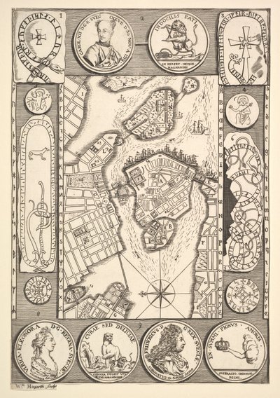 Kart over Stockholm Aubry de La Mottrayes reiser gjennom Europa, Asia og inn i del..., 1723-24. av William Hogarth
