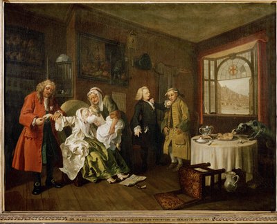 Ekteskap à la mode: 6. Damens død (olje på lerret) av William Hogarth