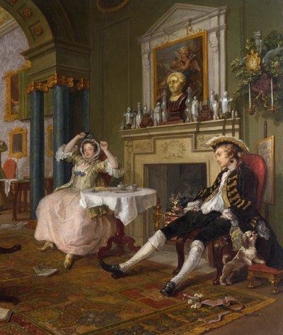 Ekteskap a la Mode:II- The Tete a Tete, ca. 1743 (detalj fra 4395) av William Hogarth